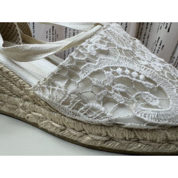 GAIMO Ankle Tie Wedge Espadrilles Sandals EU 40 US 9 Ivory Bridal Made In Spain - Picture 11 of 16